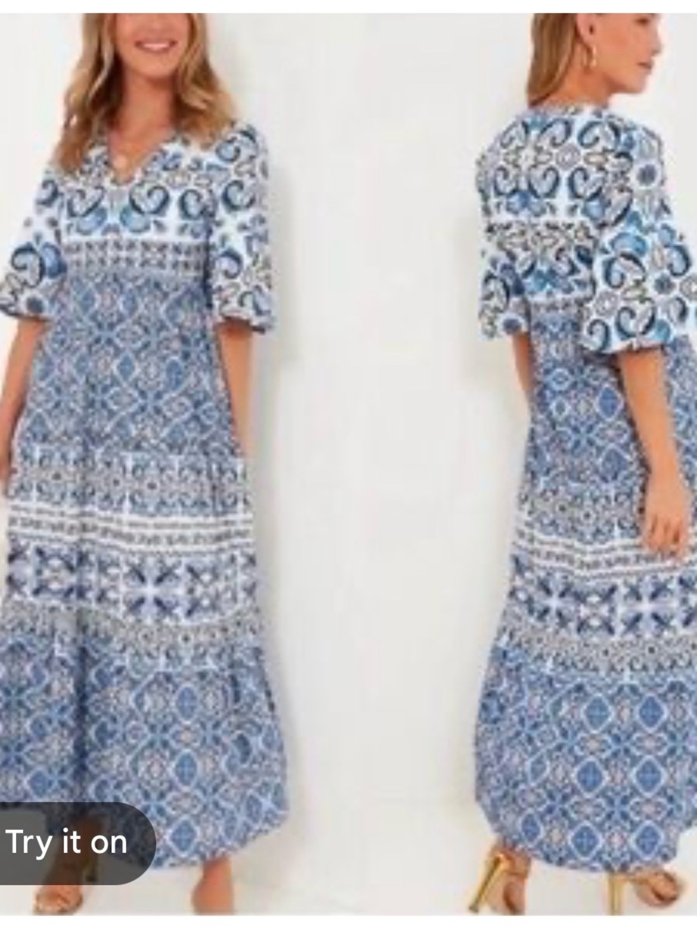 Blue Printed Maxi Dress - Lightweight Boho Style